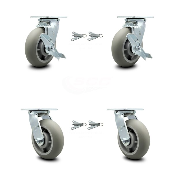 Service Caster 6 Inch Thermoplastic Rubber Caster Set with Roller Bearing 4 Swivel Lock 2 Brake SCC-30CS620-TPRRD-TLB-BSL-2-BSL-2 - main